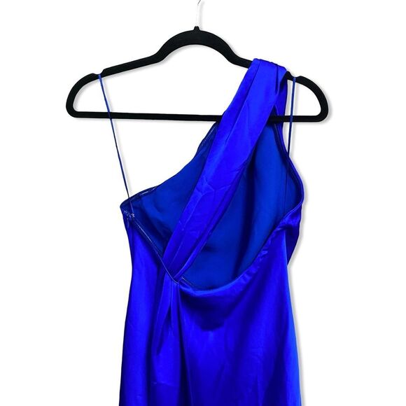 MISHA Alastair Satin Gown Electric Blue sash one shoulder satin maxi Revolve 6 - Picture 7 of 9